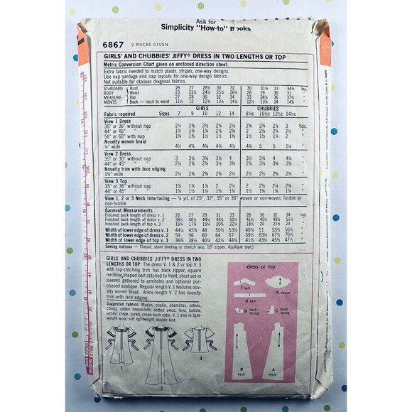 Vtg 70s Simplicity 6867 Jiffy Girls Cottagecore Dress Top Sewing Pattern Sz 10 - Picture 2 of 2
